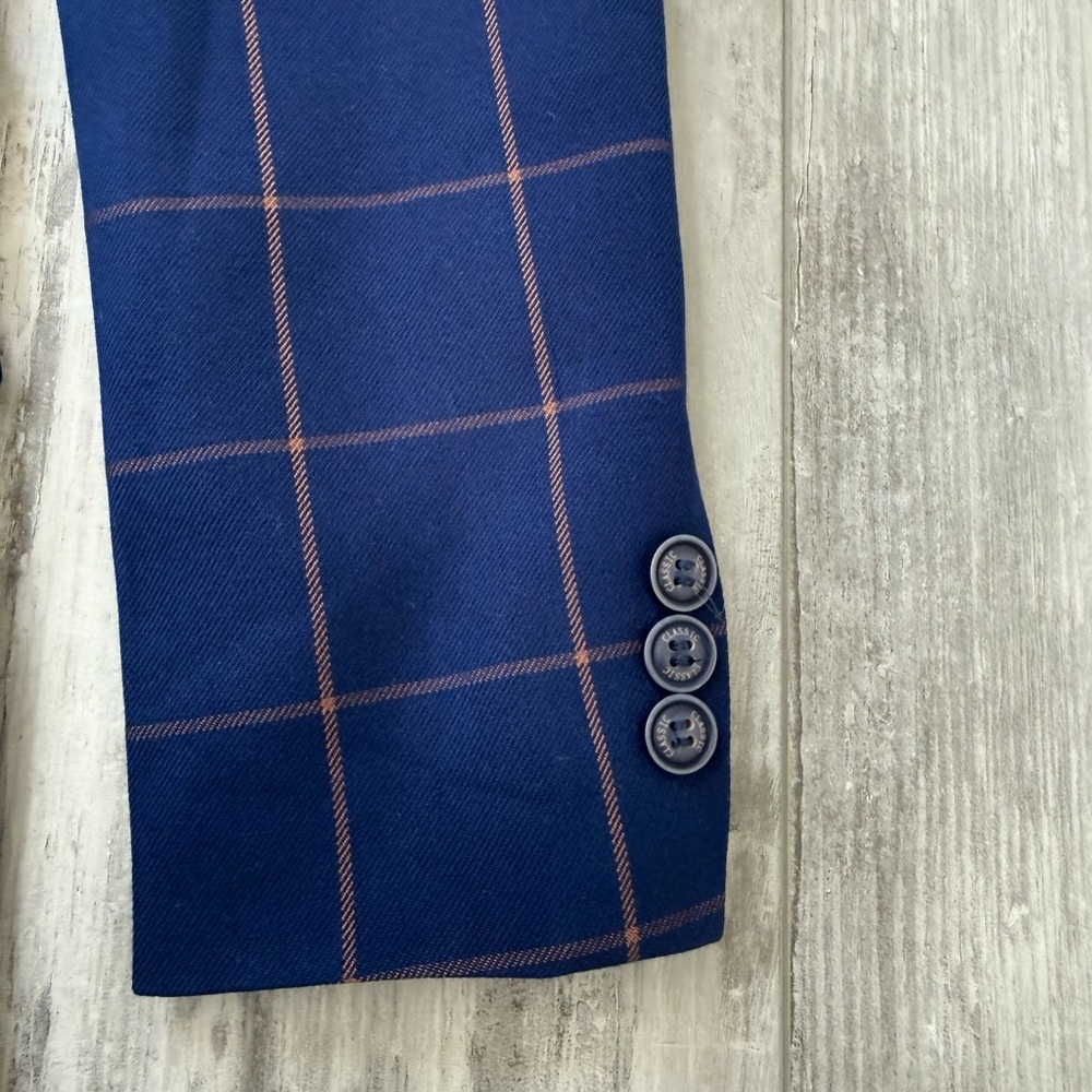 YuanLu Boys Navy Windowpane Plaid Suit Set Jacket Pants Size 12 Formal - Picture 7 of 14